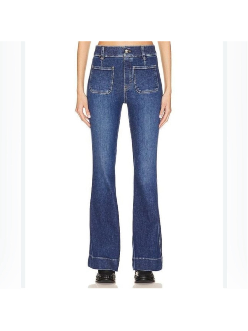 spanx patch pocket flare jeans authentic blue size small nwt